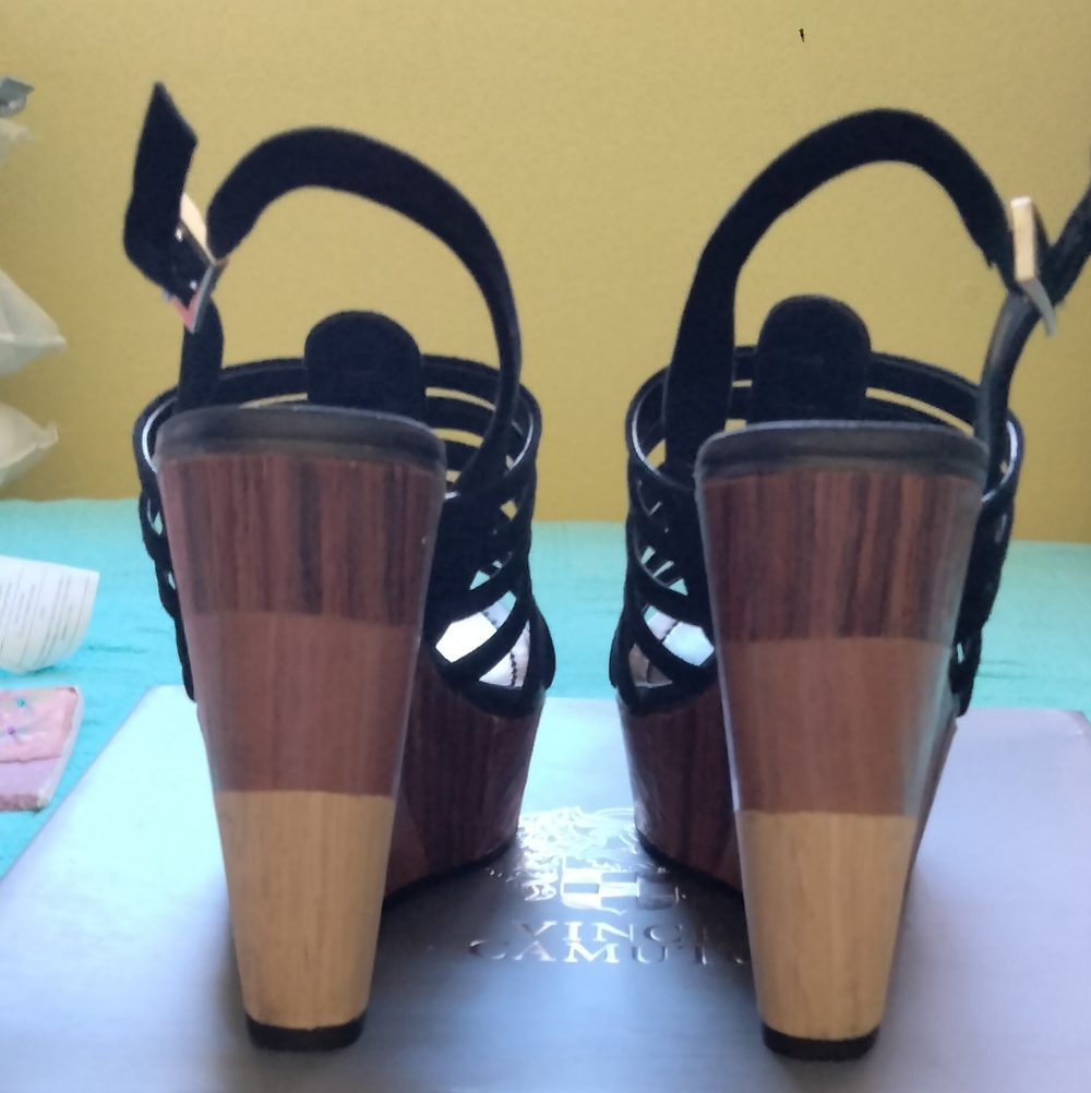 Vince Camuto "ONIA" Black Strappy Suede Platform Sandals - Women - Picture 3 of 6